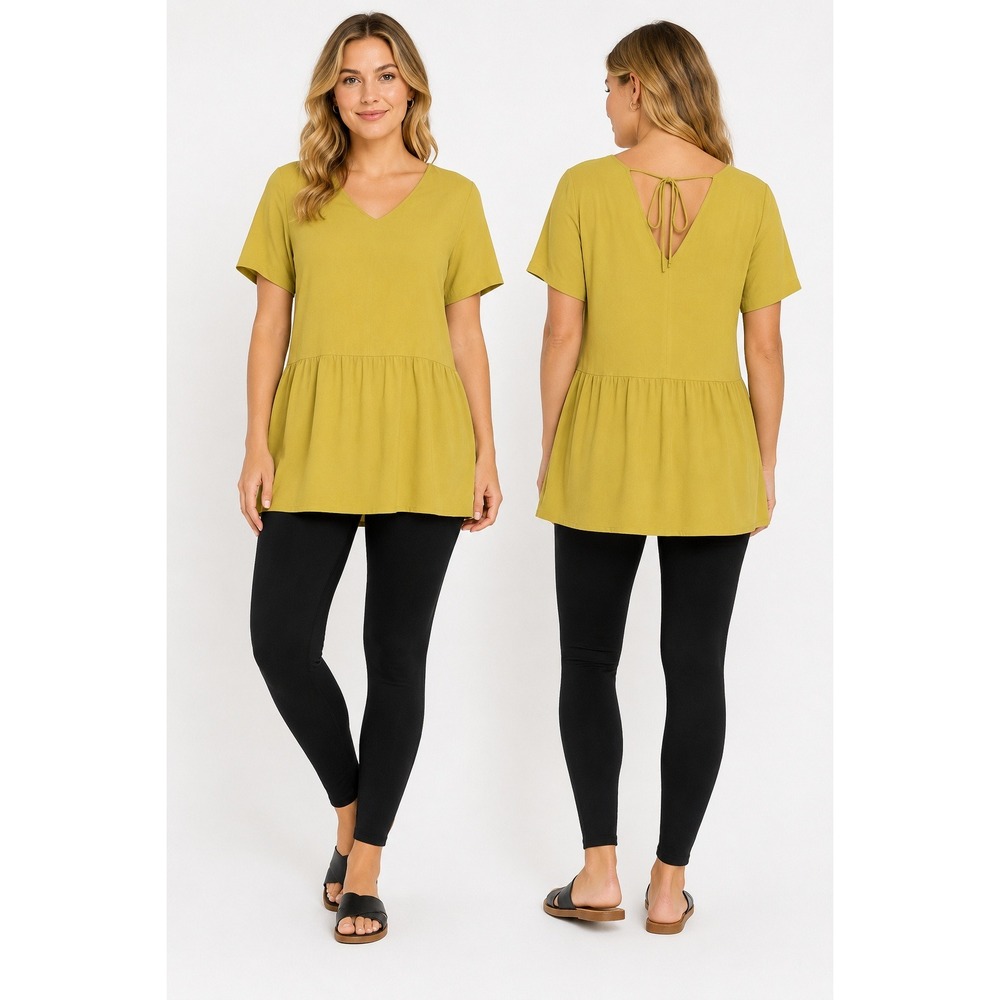 Eileen Fisher Olive-Green V-Neck Peplum Tunic